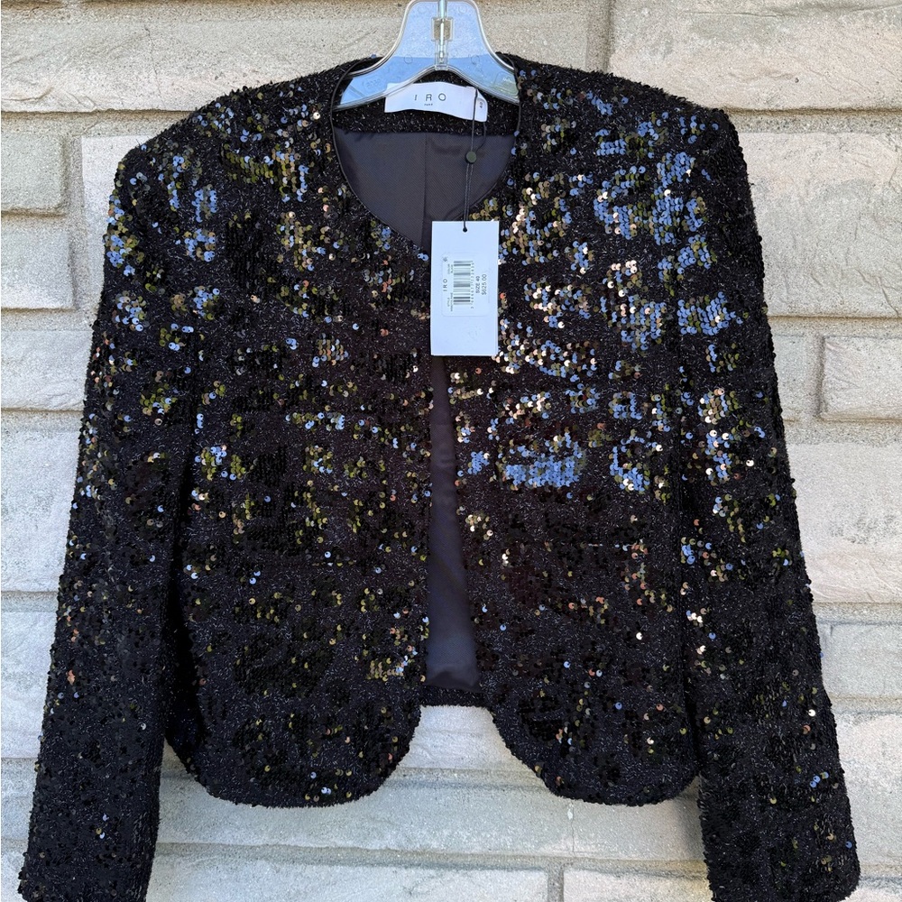 Iro Women's Black Olinne Long Sleeve Sequin Embellished Jacket Size 40 $625